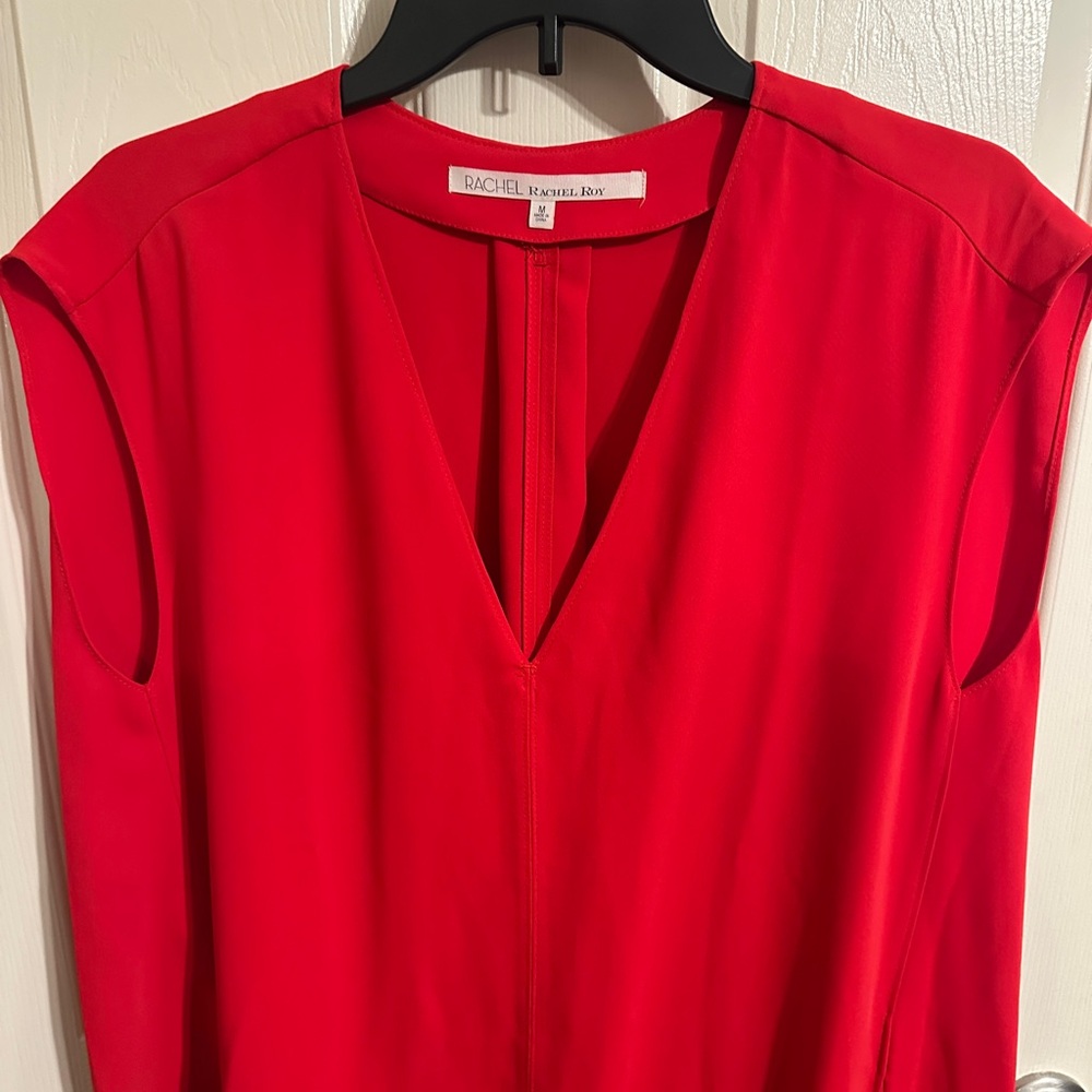 Rachel by Rachel Roy Sleeveless High Low V-Neck Shift Dress, Red, Size M - Picture 3 of 7